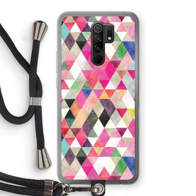 Gekleurde driehoekjes: Xiaomi Redmi 9 Transparant Hoesje met koord
