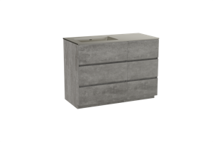Storke Edge staand badmeubel 110 x 52 cm beton donkergrijs met Diva asymmetrisch linkse wastafel in top solid zijdegrijs