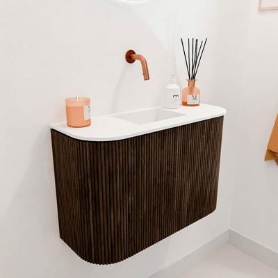 Toiletmeubel Mondiaz Joya | 63.2 cm | Meubelkleur Walnut | Faye wastafel Talc Midden | Zonder kraangat(en)