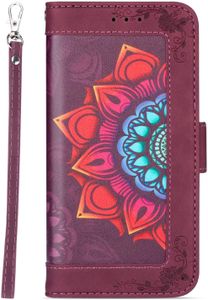 Samsung Galaxy S21 hoesje - Bookcase - Koord - Pasjeshouder - Portemonnee - Mandalapatroon - Kunstleer - Bordeaux Rood