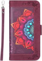 Samsung Galaxy S21 hoesje - Bookcase - Koord - Pasjeshouder - Portemonnee - Mandalapatroon - Kunstleer - Bordeaux Rood - thumbnail