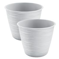 2x stuks stijlvolle kunststof plantenpot/bloempot dia 17 cm/hoogte 14.5 cm Paintstripe wit - thumbnail