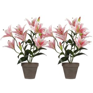 2x Roze Tigerlily/tijgerlelie kunstplanten 47 cm in pot