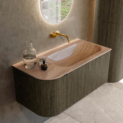 Badmeubel Mondiaz Kurve-Dlux | 95 cm | Meubelkleur Shadow | Wastafelkleur Saba | Solid surface | Wasbak rechter zijde spoelbak | Zonder kraangat(en)