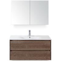 Dante Badmeubelset 100 cm - Tabacco - Keramische Wastafel Wit Enjoy met Spiegelkast