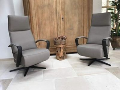 Set van 2 leren relaxfauteuils met stalen frame - bruin leer - Echt leer, Industrieel, ontdek de vele Leersoorten en Kleuren bij ShopX