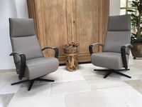 Set van 2 leren relaxfauteuils met stalen frame - bruin leer - Echt leer, Industrieel, ontdek de vele Leersoorten en Kleuren bij ShopX
