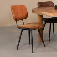LABEL51 Eetkamerstoel Fos - Cognac - Leder - Zwart Metalen Frame