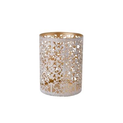 Cosy & Trendy Waxinelichthouder - wit/goud - antiek look - 13 cm - Windlichtjes/kaarsenhouders