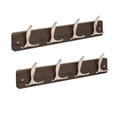 5Five Kapstok - 2x - 4 ophang haken - RVS - bruin/zilver - 45 x 10 cm - wandkapstok