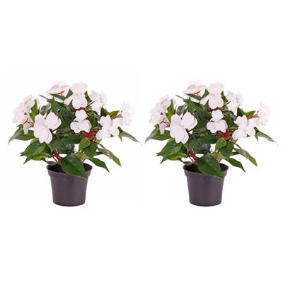 Kunstplant Vlijtig Liesje - 2x stuks - heester - wit - 25 cm - kunstbloemen
