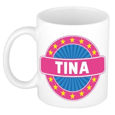 Tina voornaam koffiemok - beker - wit/roze - 300 ml - Cadeau - Dames - Collega - Moederdag Tina voornaam koffiemok - beker - wit/roze - 300 ml - Cadeau - Dames - Collega - Moederdag