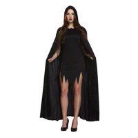 Halloween verkleed cape met capuchon - voor volwassenen - zwart - fluweel - Verkleedattributen - thumbnail