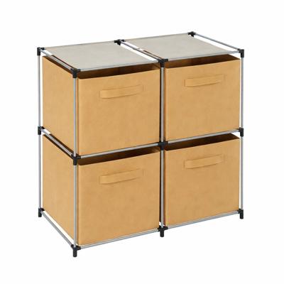 Kastmandjes/opberg mandjes - beige - 4x stuks van 29 Liter - In rekje van 67 x 68 cm