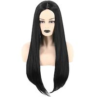 Addams volwassen topcosplay vrouwen pruiken zwart lang recht middendeel 28 inch cosplay haarvervangende pruiken Lightinthebox
