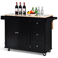 Mobiele Keukenwagen met Opklapbaar Werkblad Kookeiland 136 x 76 x 91 cm Zwart