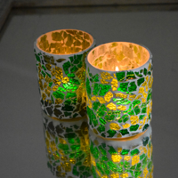Waxinehouder mozaiek cilinder - Crackled glass - groen