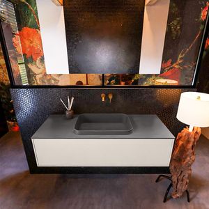 Badkamermeubelset Mondiaz Erin 120 cm met 1 Lade met RIDGE Wastafel Midden Dark grey Zonder Kraangaten Greeploos Mat Linen