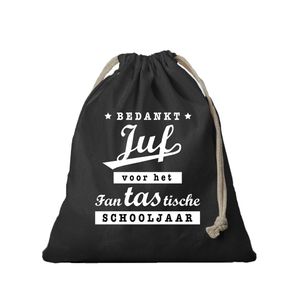 1x Katoenen tasje/ cadeautasje bedankt juf zwart 25 x 30 cm - cadeauverpakking feest