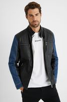Hybride leatherlook jack - BLACK - M - thumbnail