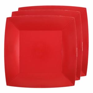 Santex Verjaardag feest bordjes - rood - 30x stuks - karton - 23 cm - vierkant