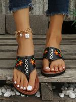 Colorful Small Flower Embroidered Boho Casual Flip-Flops - thumbnail