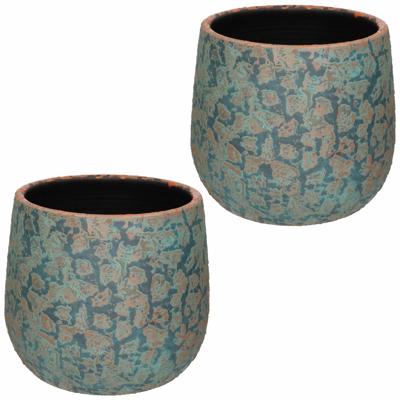 Bloempot - 2x - keramiek - voor kamerplant - koperkleurig - 25x32cm