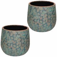 Bloempot - 2x - keramiek - voor kamerplant - koperkleurig - 25x32cm Bloempot - 2x - keramiek - voor kamerplant - koperkleurig - 25x32cm