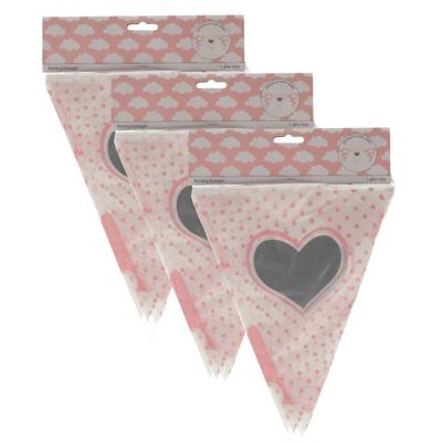 Baby geboren vlaggetjes - 3x - Vlaggenlijn hartje geboorte meisje - 10 meter - roze - kunststof