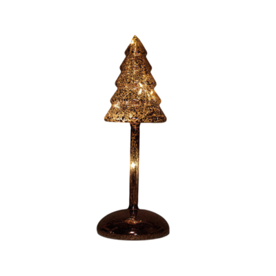 Kerstboompje op stam glas led op batterij met timer h25.5 cm mercury bruin - Annas collection