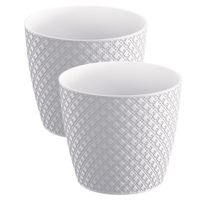 2x stuks orient stijl plantenpot/bloempot kunststof dia 19 cm en hoogte 17 cm parel wit - thumbnail