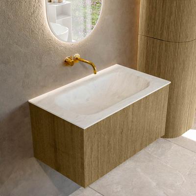 Badmeubel Mondiaz Kurve-Dlux | 80 cm cm | Meubelkleur Dusk | Wastafelkleur Opalo | Solid surface | Wasbak midden spoelbak | Zonder kraangat(en)