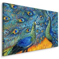Schilderij - Kleurrijke Pauwen, print op canvas, 4 maten, scherp geprijsd - thumbnail