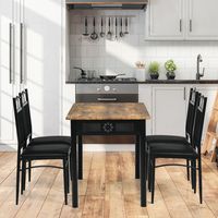 5-Delige Eettafel Set Moderne Keukentafel voor 4 Rechthoekig 107 cm 4 Gestoffeerde Stoelen voor Thuis Bistro Café en Restaurant Zwart