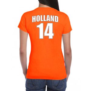 Oranje supporter t-shirt met rugnummer 14 - Holland / Nederland fan shirt voor dames M  -