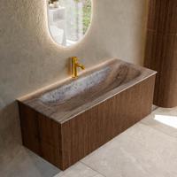 Badmeubel Mondiaz Kurve-Dlux | 110 cm | Meubelkleur Walnut | Wastafelkleur Oza | Solid surface | Wasbak midden spoelbak | 1 kraangat