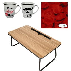 Bedtafel en Koffiebeker set - Mr Right en Mrs Always Right - Valentijn cadeautje voor hem / haar