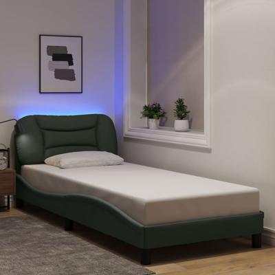 Bedframe met LED zonder matras 90x200 cm stof donkergrijs