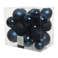 26x stuks kunststof kerstballen donkerblauw (night blue) 6-8-10 cm    -
