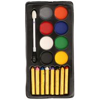 Verkleed make-up schmink set - 8 kleuren - met accessoires - thumbnail