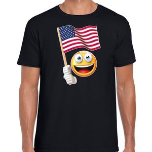 Amerika supporter / fan emoticon t-shirt zwart voor heren