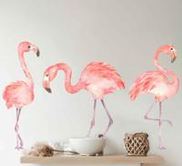 Vogel muursticker aquarel drie flamingo's