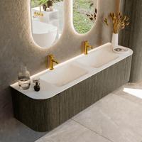Badmeubel Mondiaz Kurve | 170 cm cm | Meubelkleur Shadow | Wastafelkleur Talc | Solid surface | Wasbak beiden zijden spoelbak | 2 kraangaten