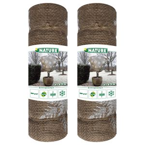 Plantenhoes jute - 2x stuks - H100 x D75 cm - naturel - wintermotief - anti-vorst beschermhoes