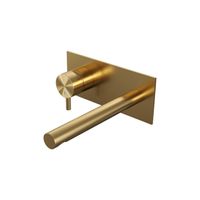 Brauer Gold Edition Wastafelmengkraan inbouw - rechte uitloop rechts - hendel kort smal - afdekplaat - model B2 PVD - geborsteld goud 5-GG-083-S5
