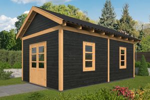 Lariks/Douglas Overkapping Hamar L type 4 zwart 478x395 cm- Zadeldak- Onbehandeld lariks Douglas hout- Tuindeco