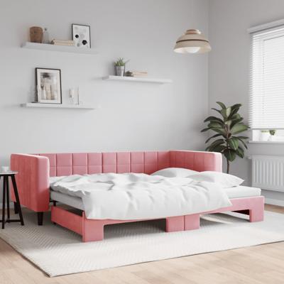 Slaapbank met onderschuifbed 90x200 cm fluweel roze