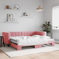 Slaapbank met onderschuifbed 90x200 cm fluweel roze