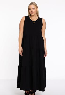 Yoek Jurk met ruches | Zwart | Maat 58/60