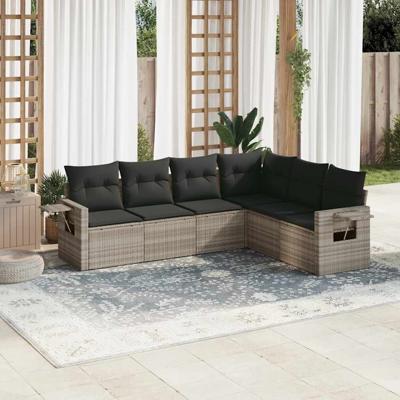 6-delige Loungeset met kussens poly rattan lichtgrijs